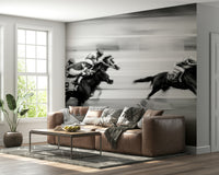 Equestrian Speed Wall Mural – Action-packed horse racing scene conveying excitement and motion.