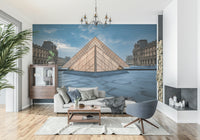 Paris Cityscape Wall Mural – Stylish mural capturing the sophistication of the Louvre Pyramid in soft, modern tones.
