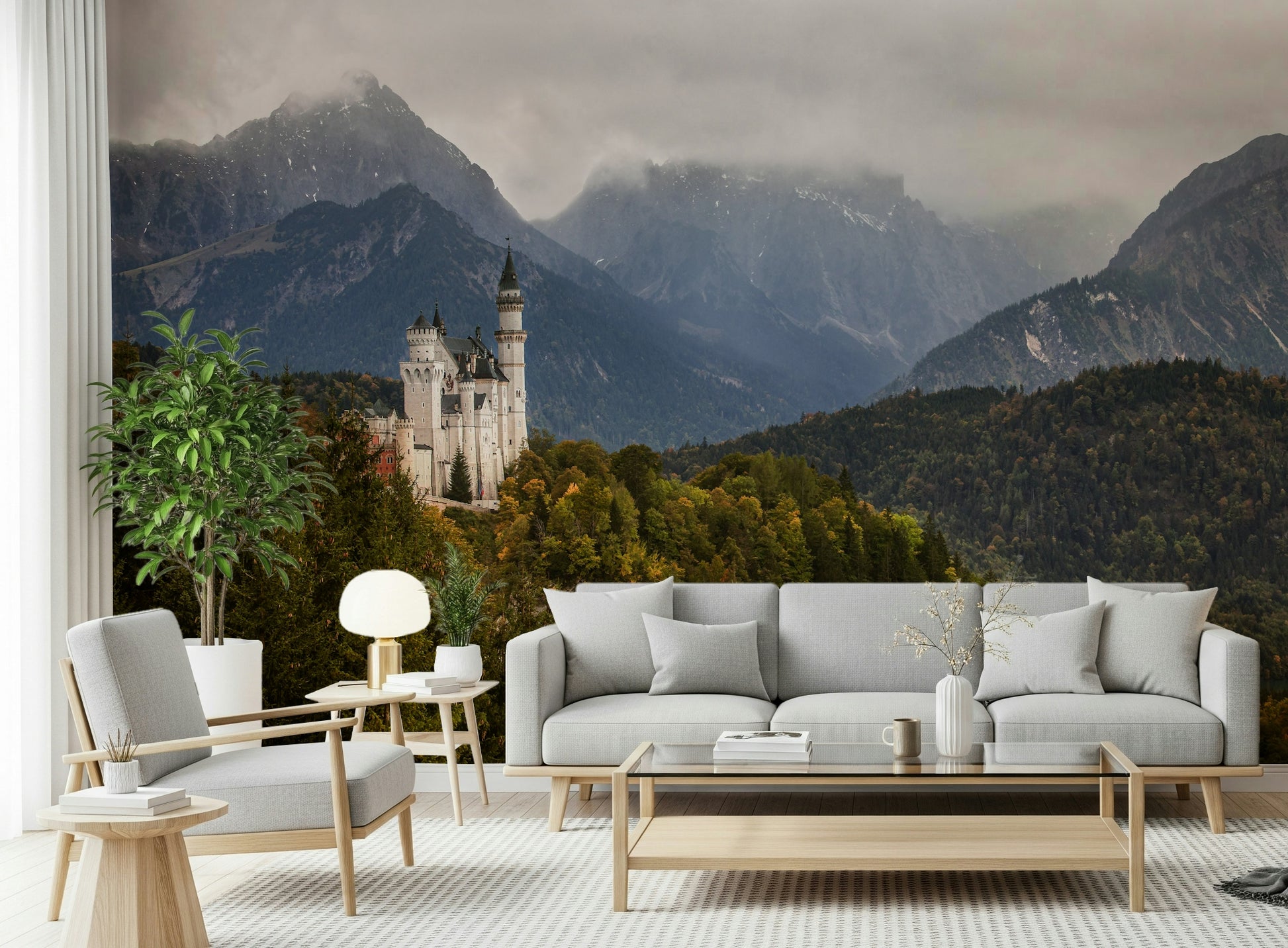 Enchanted castle wall mural for bedrooms, nurseries, or playrooms.