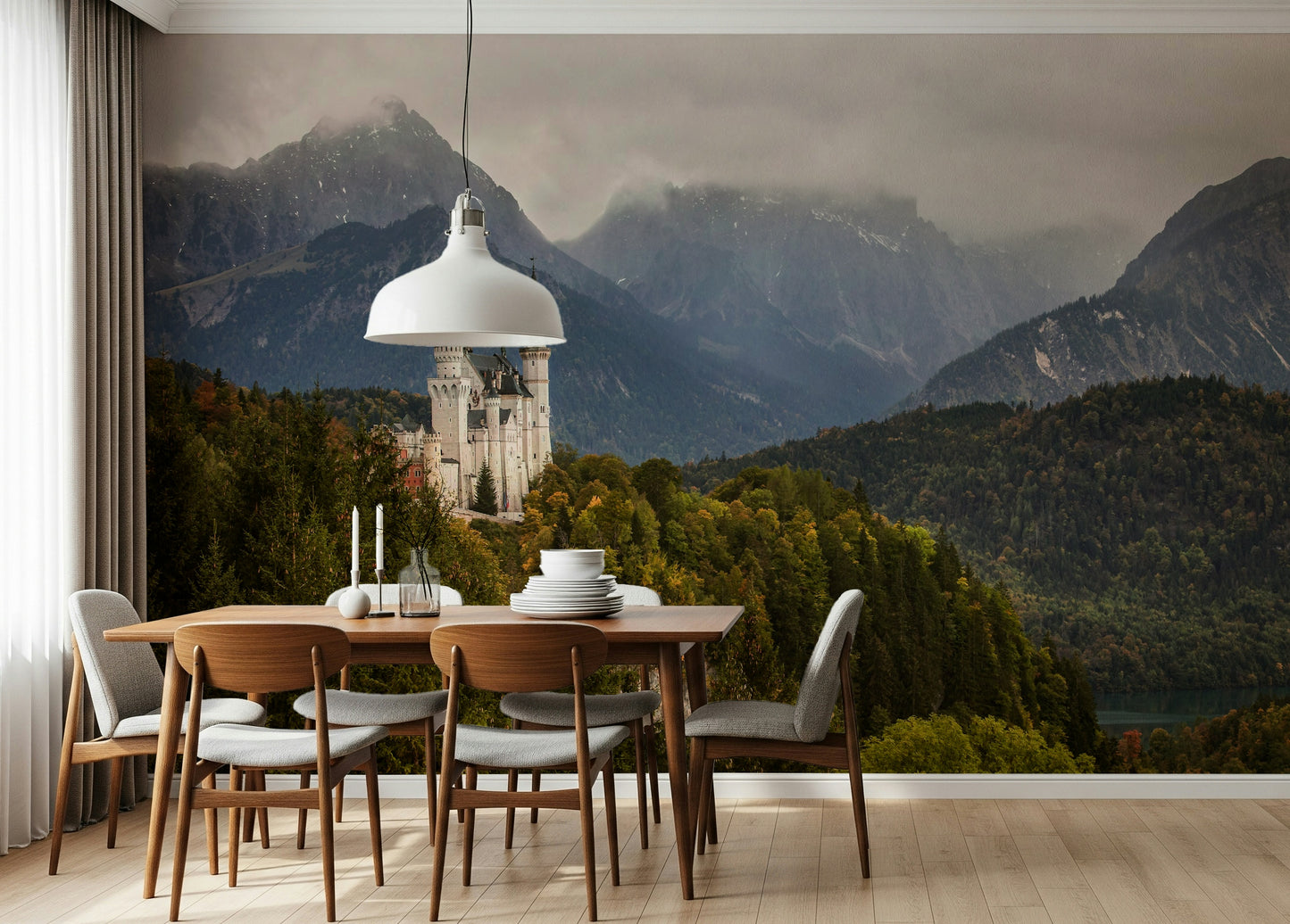 Castle-themed wall mural with enchanted towers and magical scenery.