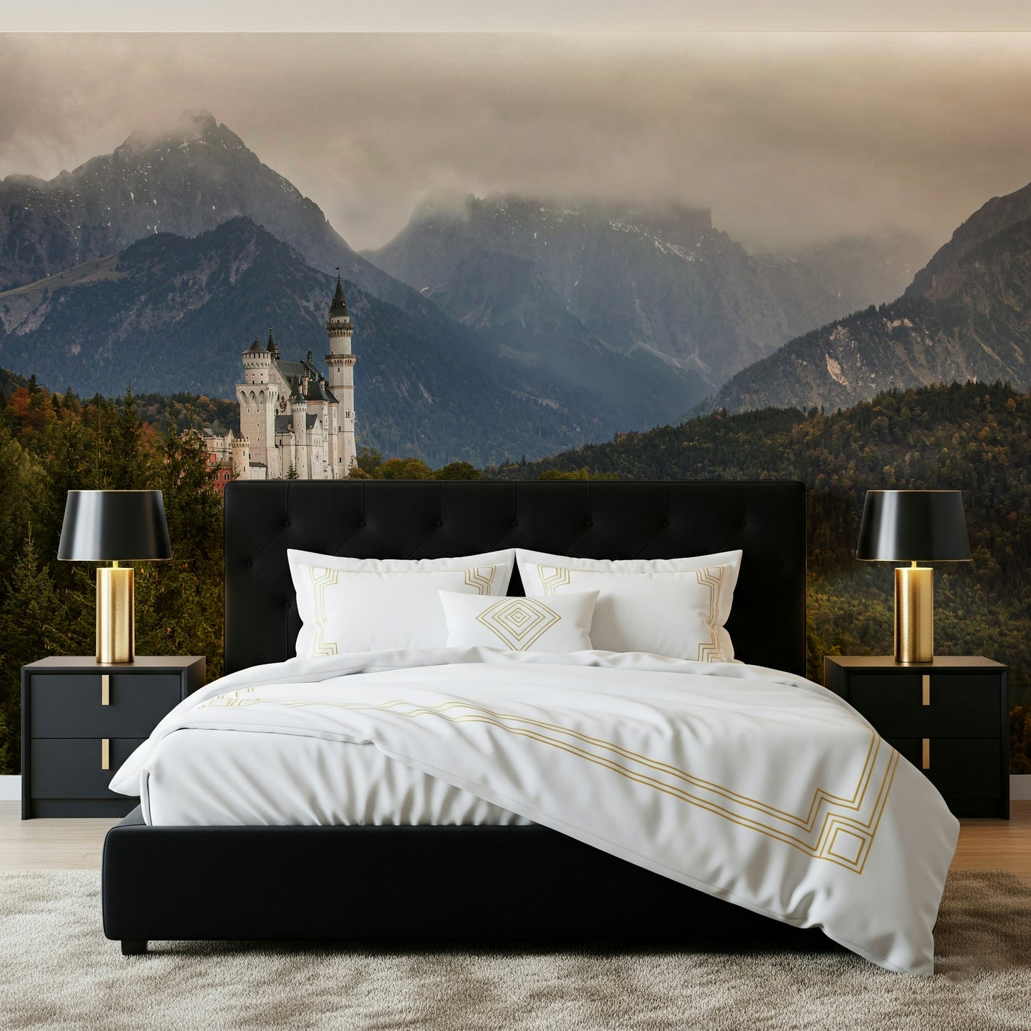 Fairytale Castle View wallpaper evoking whimsical and imaginative home decor.