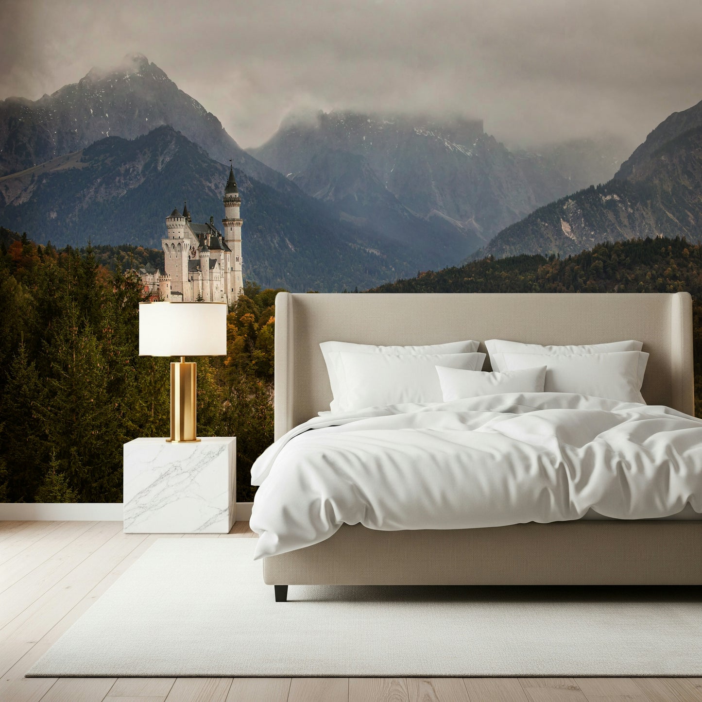 Magical fairytale mural featuring a grand castle in a serene landscape.