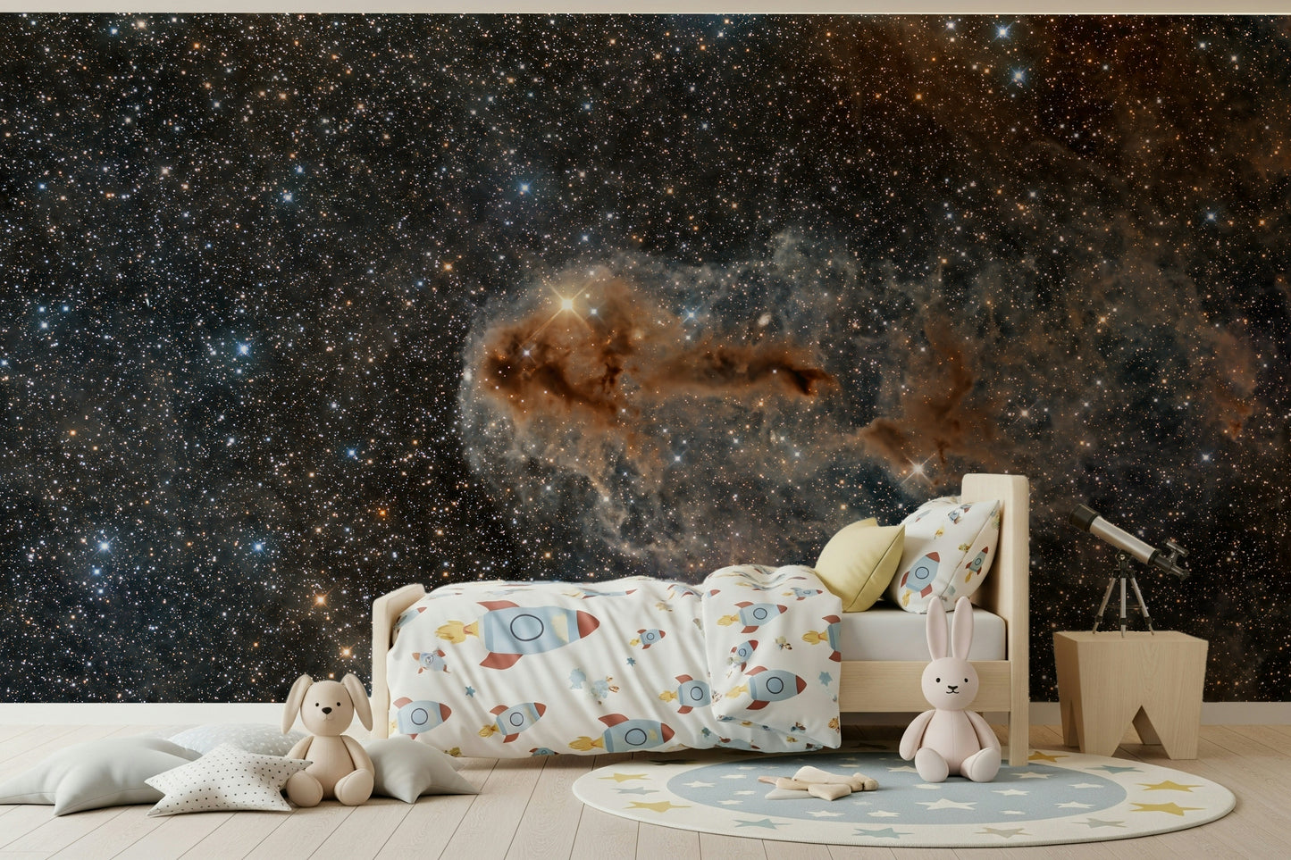 Star-filled canvas wall mural evoking a peaceful, nighttime ambiance for interiors.