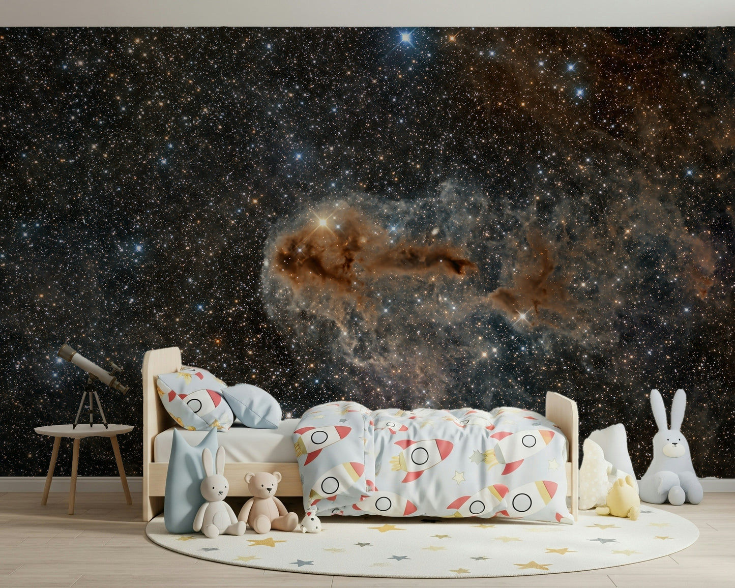Night Sky Canvas Wall Mural featuring a starry sky with twinkling stars and deep blue tones.