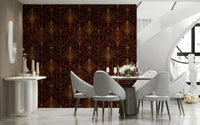 Ruby Deco Radiance wall mural with elegant, symmetrical patterns and deep red hues.