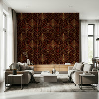 Wall covering featuring radiant ruby geometric designs for modern, chic spaces.