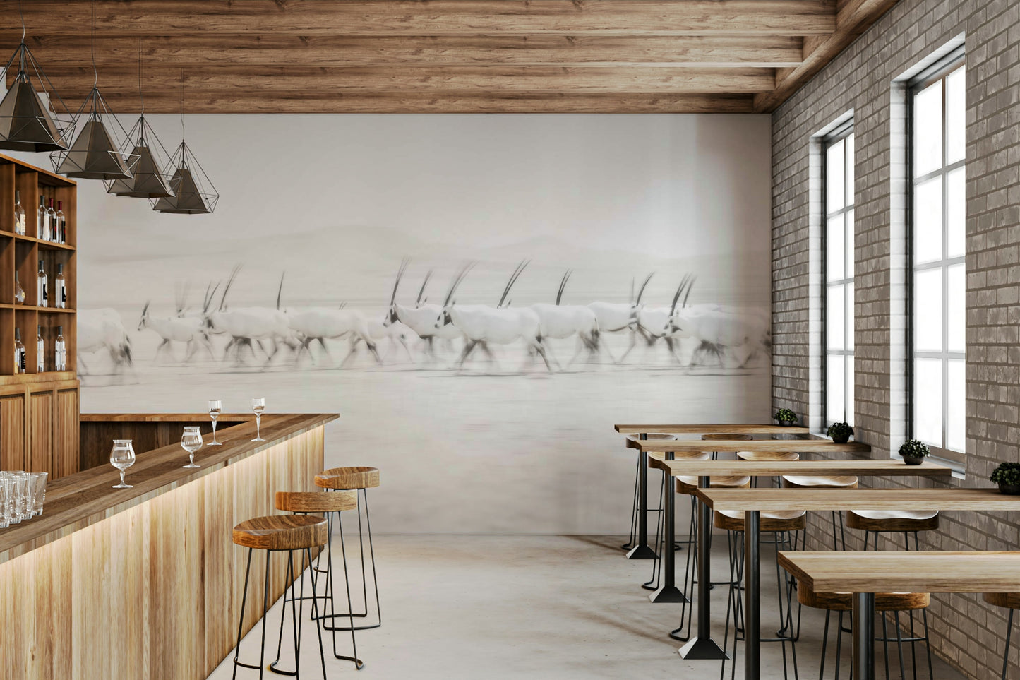 Wildlife Wall Mural – Oryx Mirage – Elegant oryx artwork set against a hazy, mirage-inspired desert background.