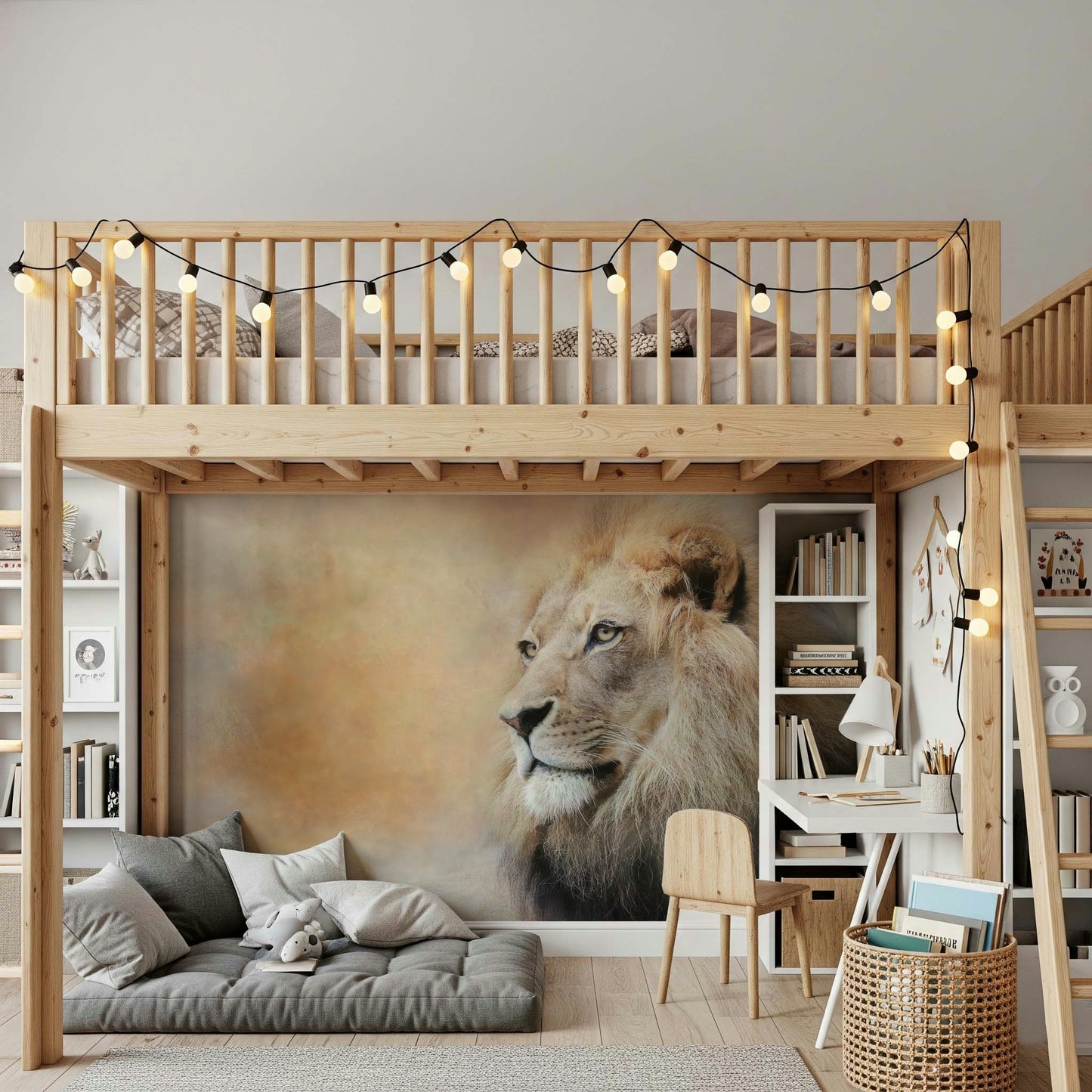 Wildlife Lion Wall Mural – Majestic lion staring fiercely, adding a bold and regal touch to any room.