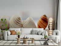 Elegant Seashell Wall Mural – Harmonious blend of seashell motifs and gentle beach colors for a refined coastal look.