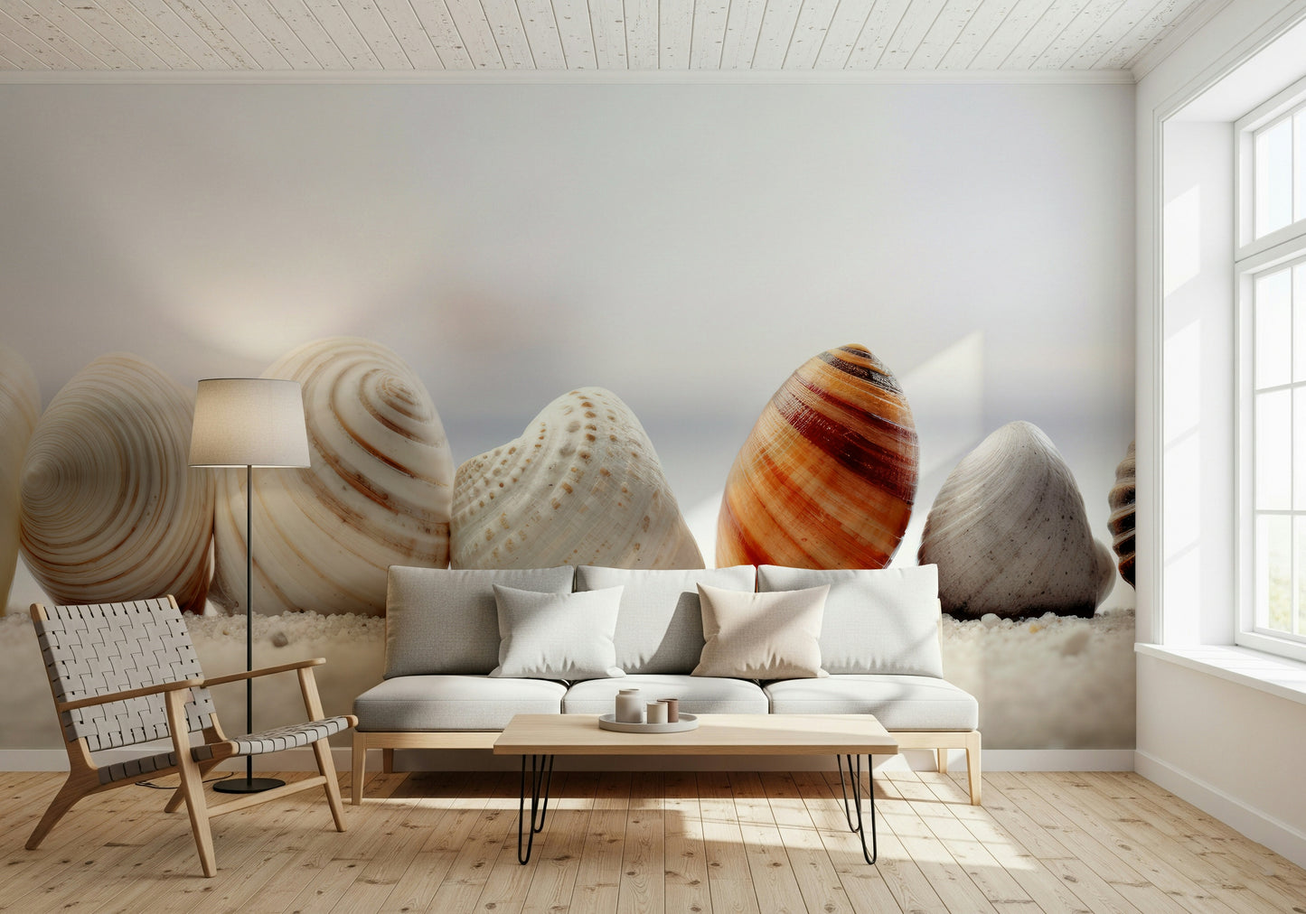 Beach Harmony Wallpaper Mural – Soft and soothing mural inspired by seashells and coastal serenity.