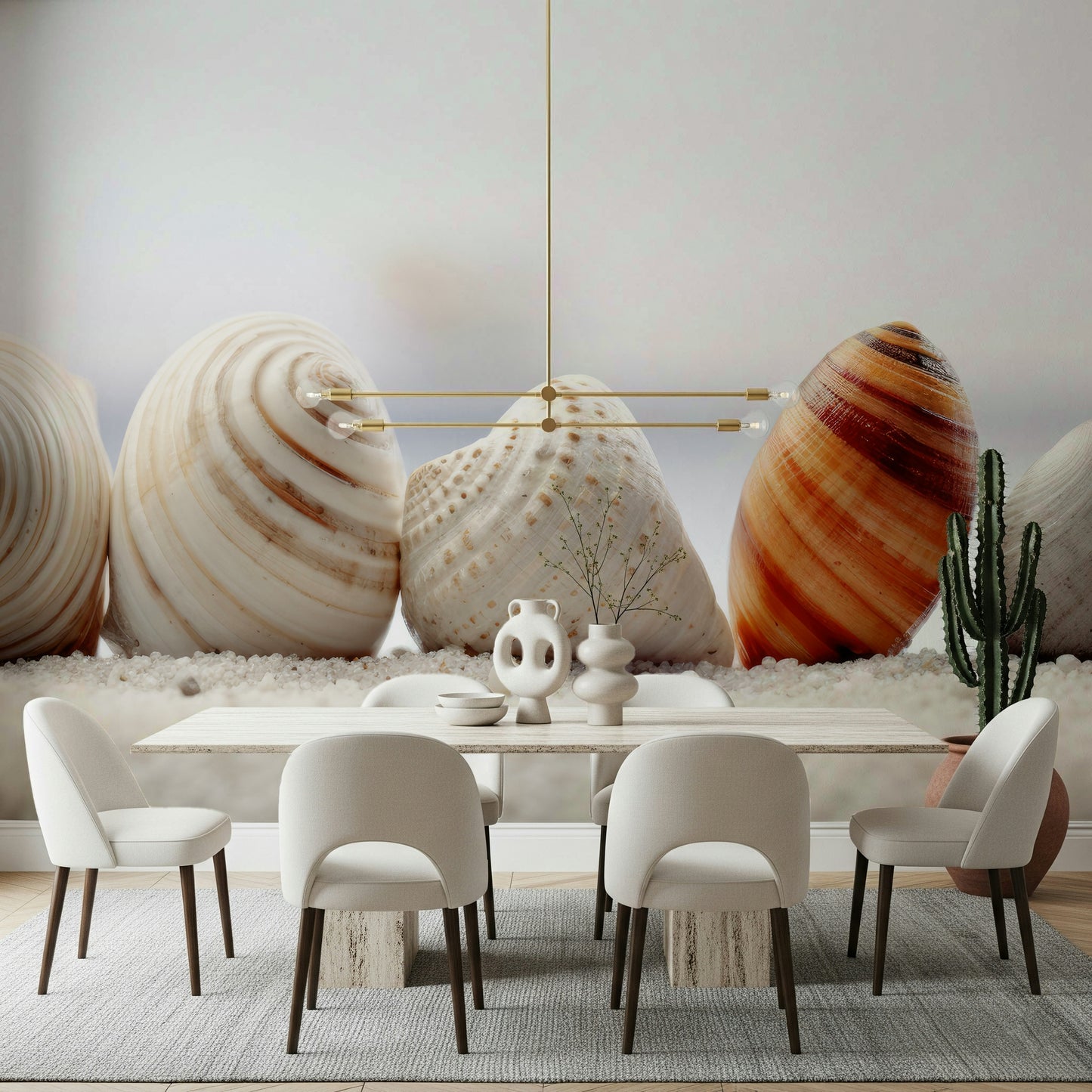 Seashell Texture Wall Mural – Artistic mural featuring layered shell patterns and subtle gradients for a coastal aesthetic.