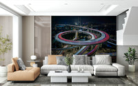 Metropolitan Night Mural – Light Trails – Dynamic mural capturing motion, energy, and rhythm of a lively city at night.