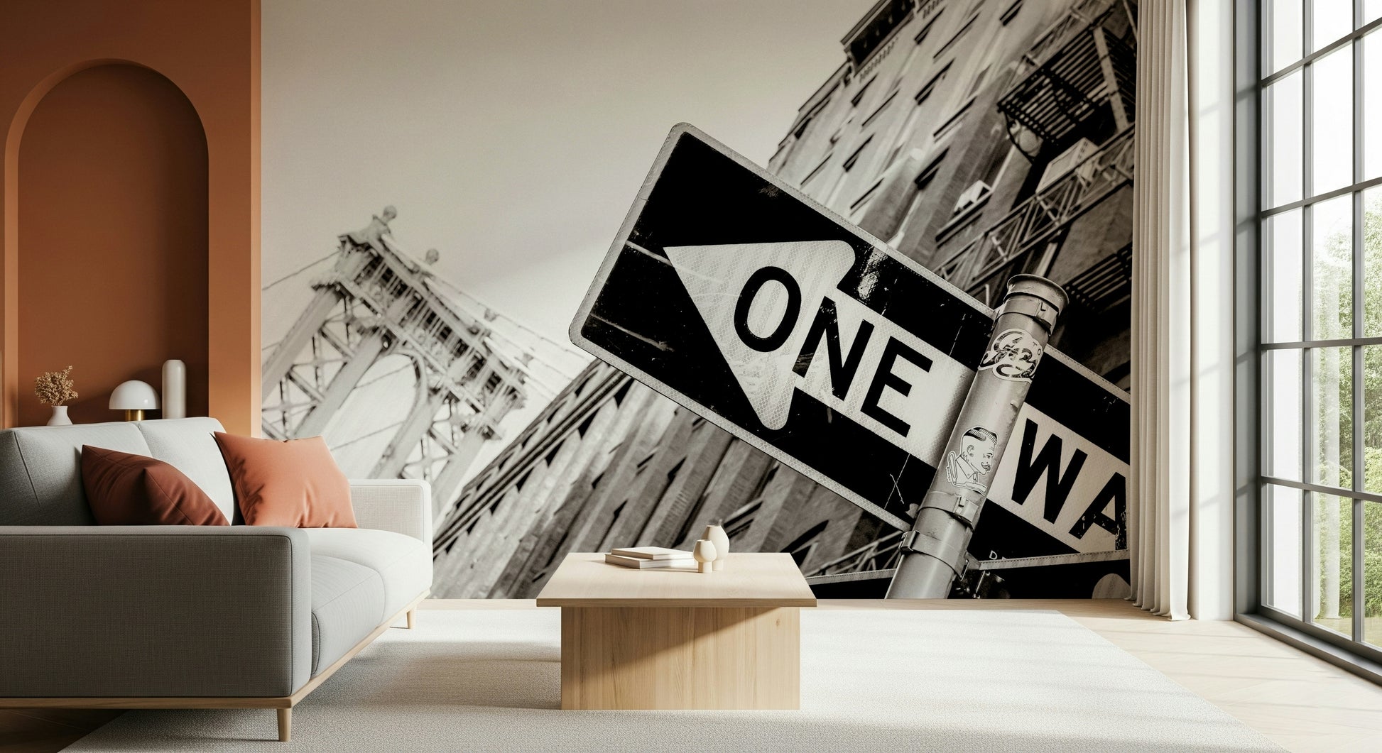 Manhattan Skyline Wall Mural – Urban-inspired wall décor with skyscrapers, bridges, and city details.