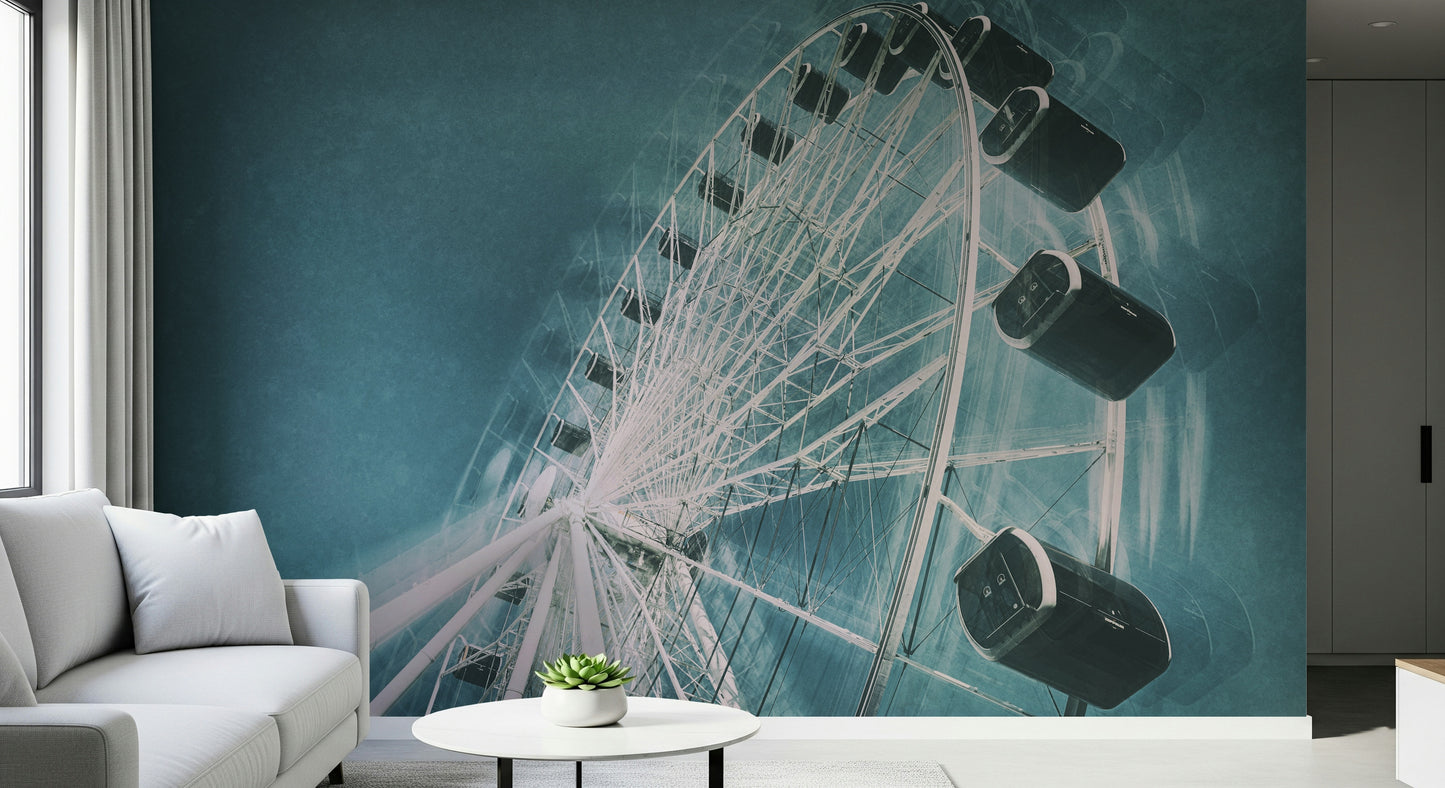 Dreamy Ferris wheel wall mural evoking calm, nostalgic amusement park scenes.