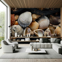 Coastal Treasures mural creating a serene, seaside-inspired interior vibe.
