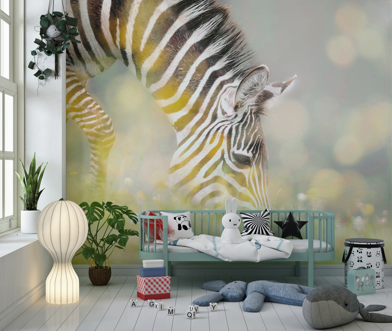 Zebra's Grazing Gaze Wall Mural