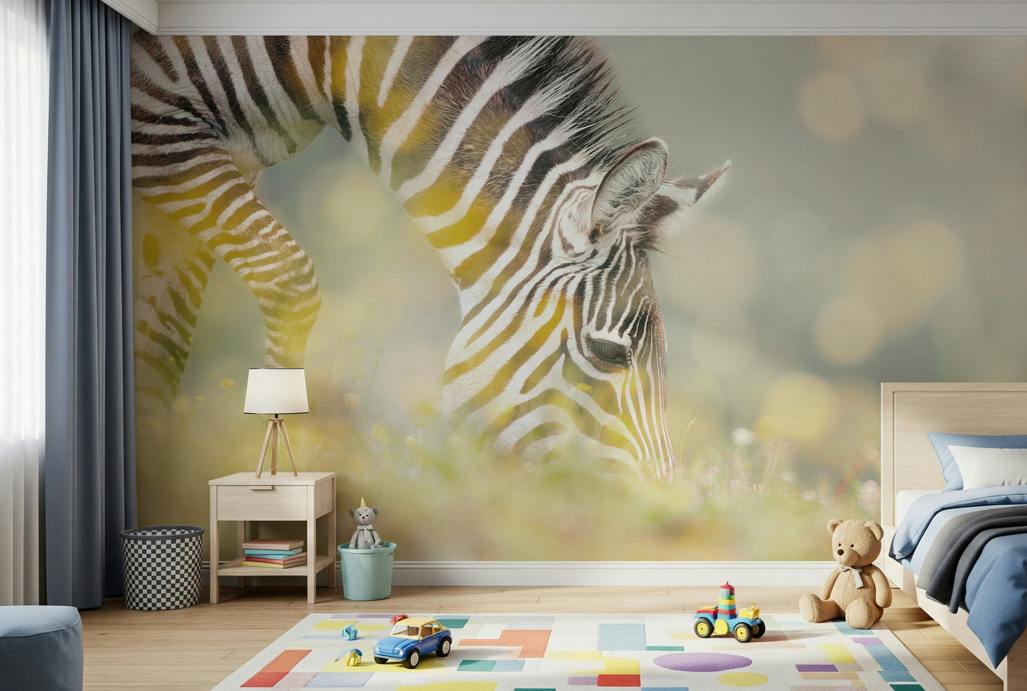 Zebra's Grazing Gaze Wall Mural