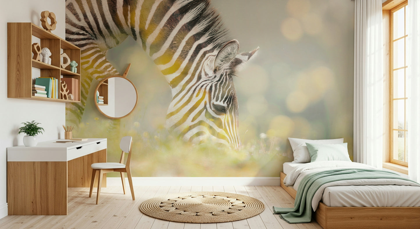 Zebra's Grazing Gaze Wall Mural