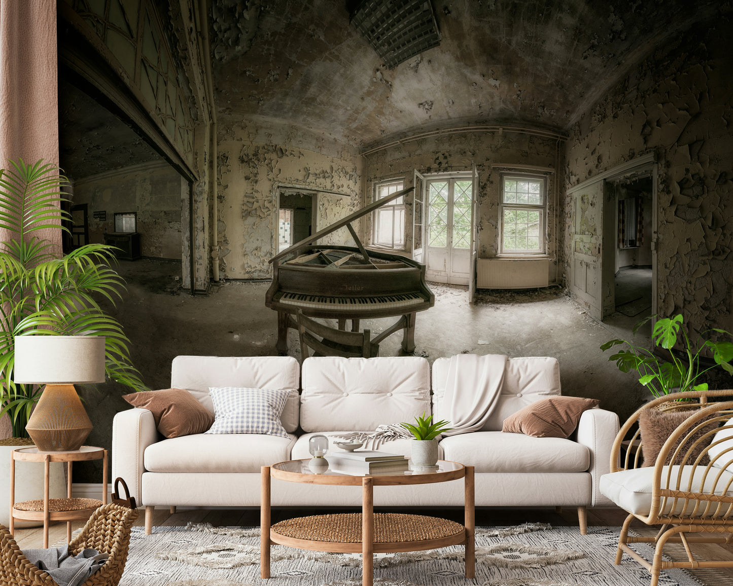 Elegant piano-themed wall mural featuring minimalist and artistic keyboard design.