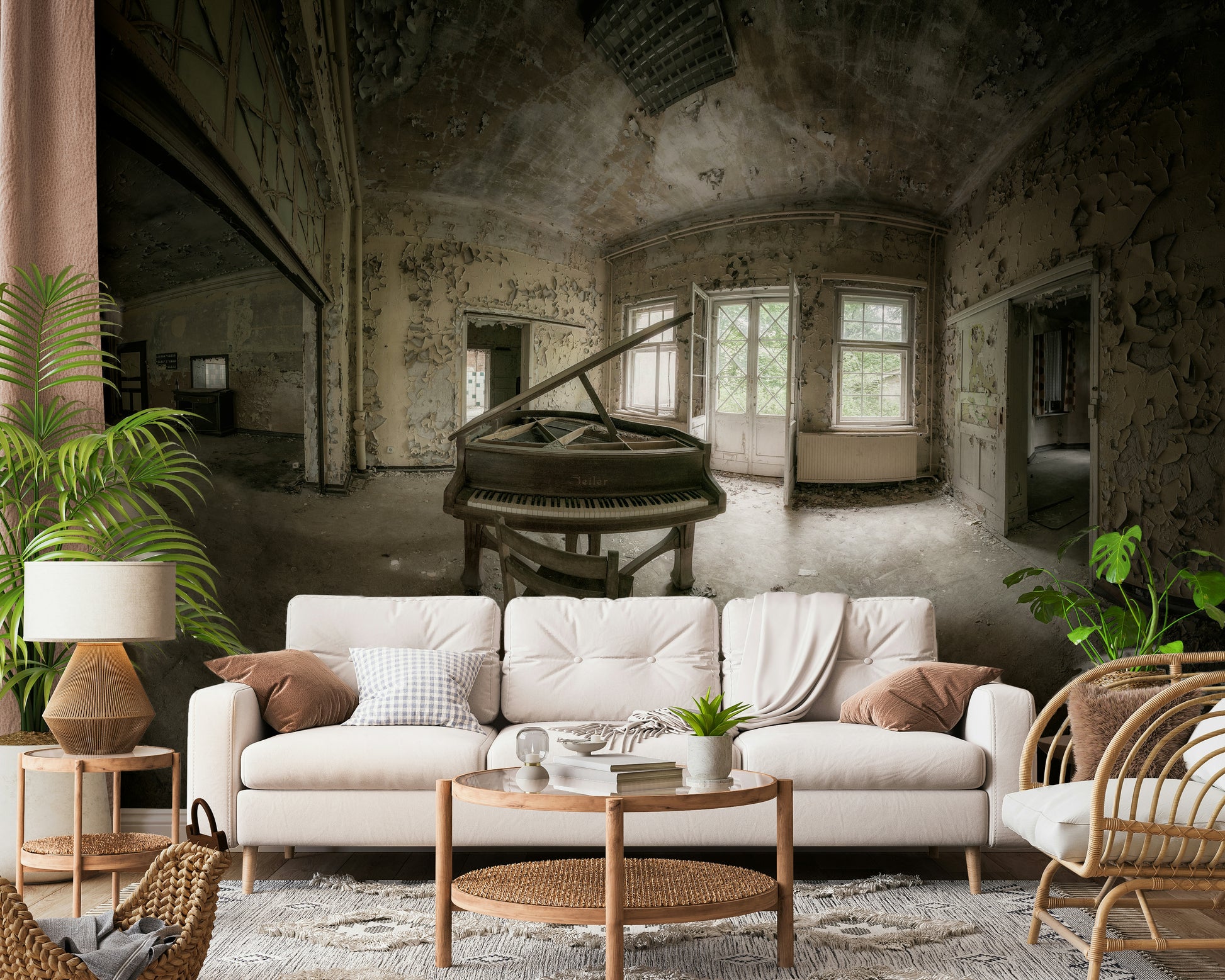 Elegant piano-themed wall mural featuring minimalist and artistic keyboard design.