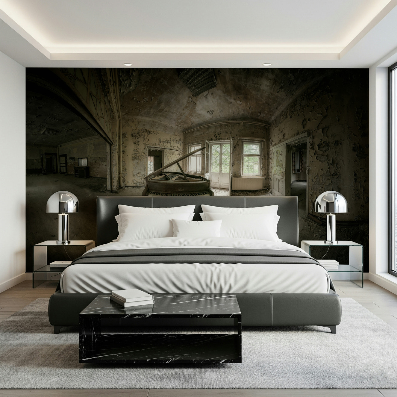 Silent Keys Wall Mural featuring artistic piano keys in a minimalist design.