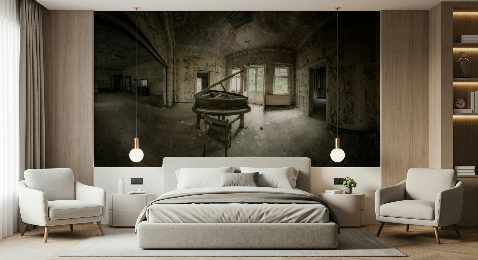 Piano-themed wall mural with elegant black and white keys for music lovers.