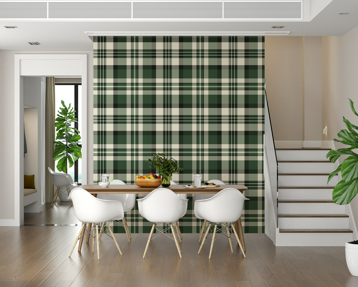 Modern Green Plaid wallpaper for a chic, nature-inspired interior look.
