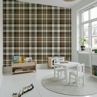 Earthy Plaid wall covering featuring classic tartan patterns in neutral tones.