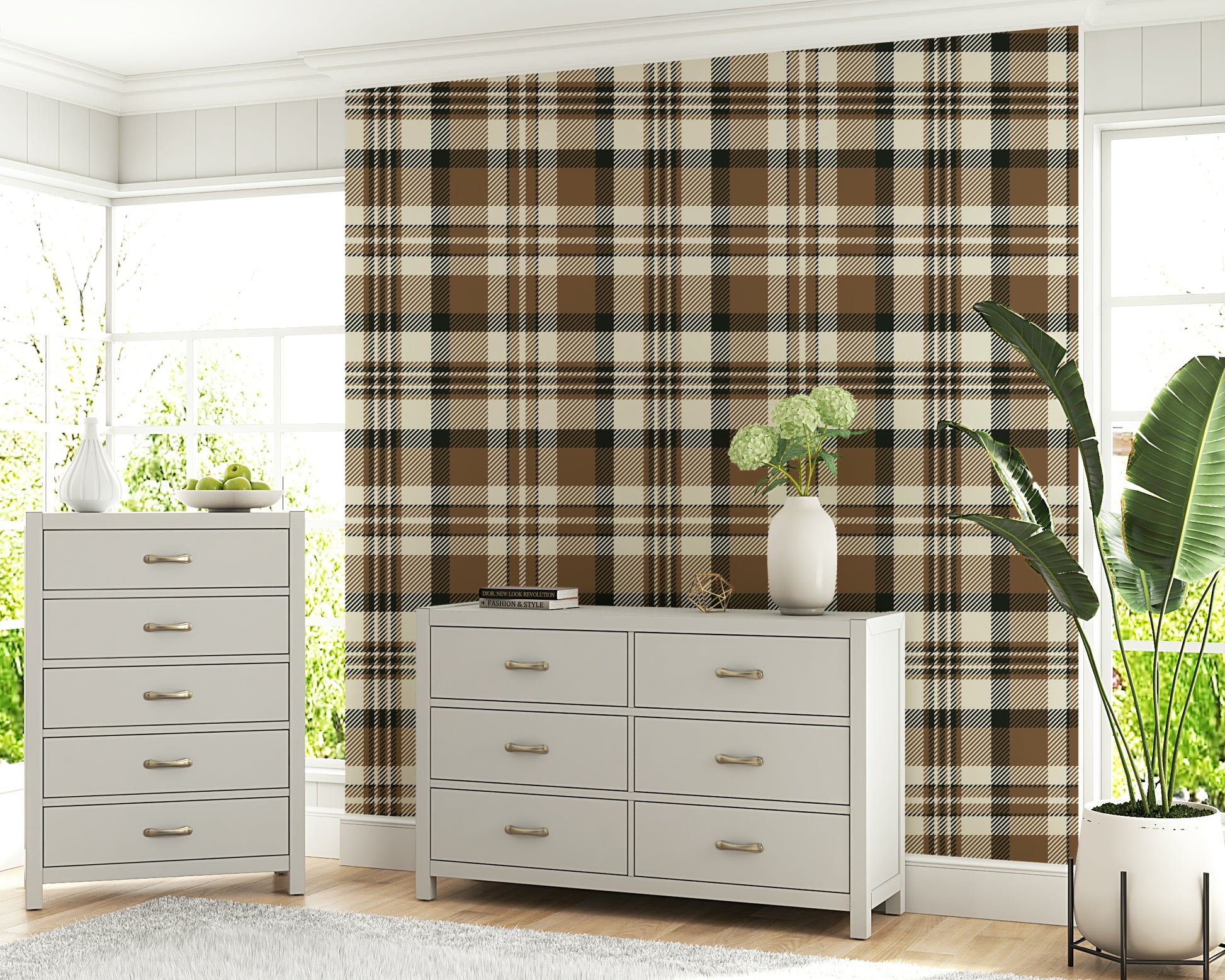 Earth-inspired checkered wallpaper perfect for living rooms, bedrooms, or offices.