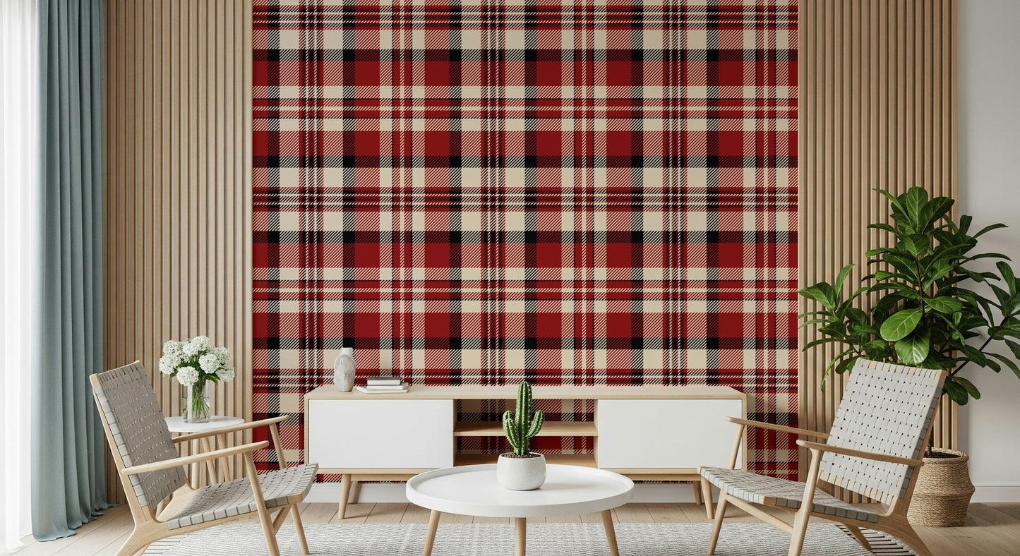 Crimson Plaid wallpaper featuring rich, vibrant plaid patterns for cozy interiors.