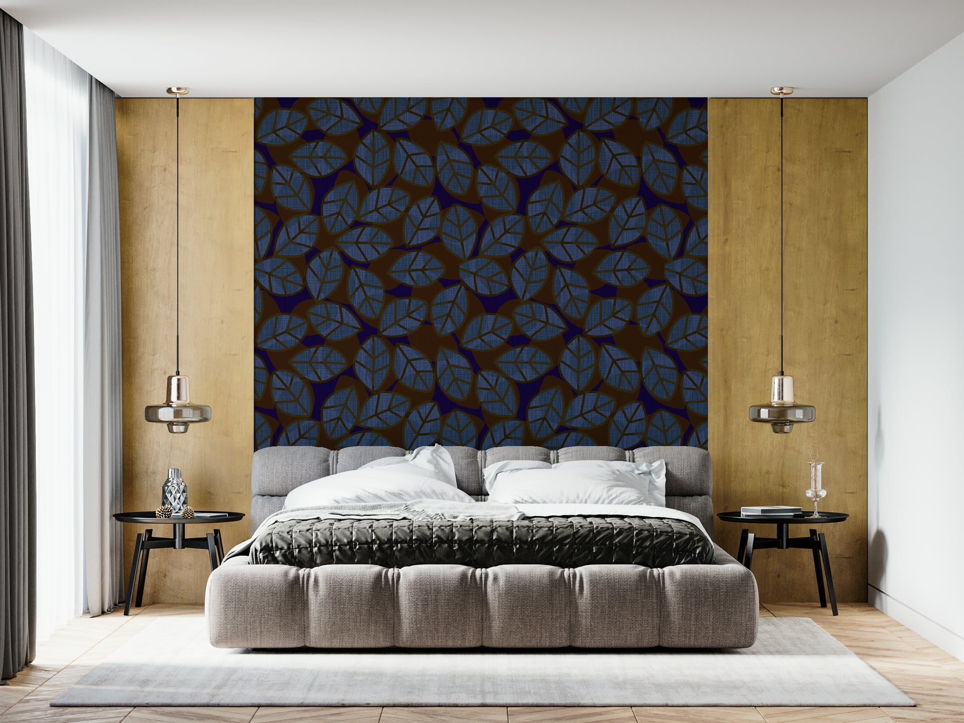 Abstract Leaves Dark wallpaper with moody, modern leaf patterns for stylish interiors.