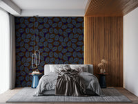 Artistic dark wallpaper with abstract leaf motifs for modern and cozy spaces.