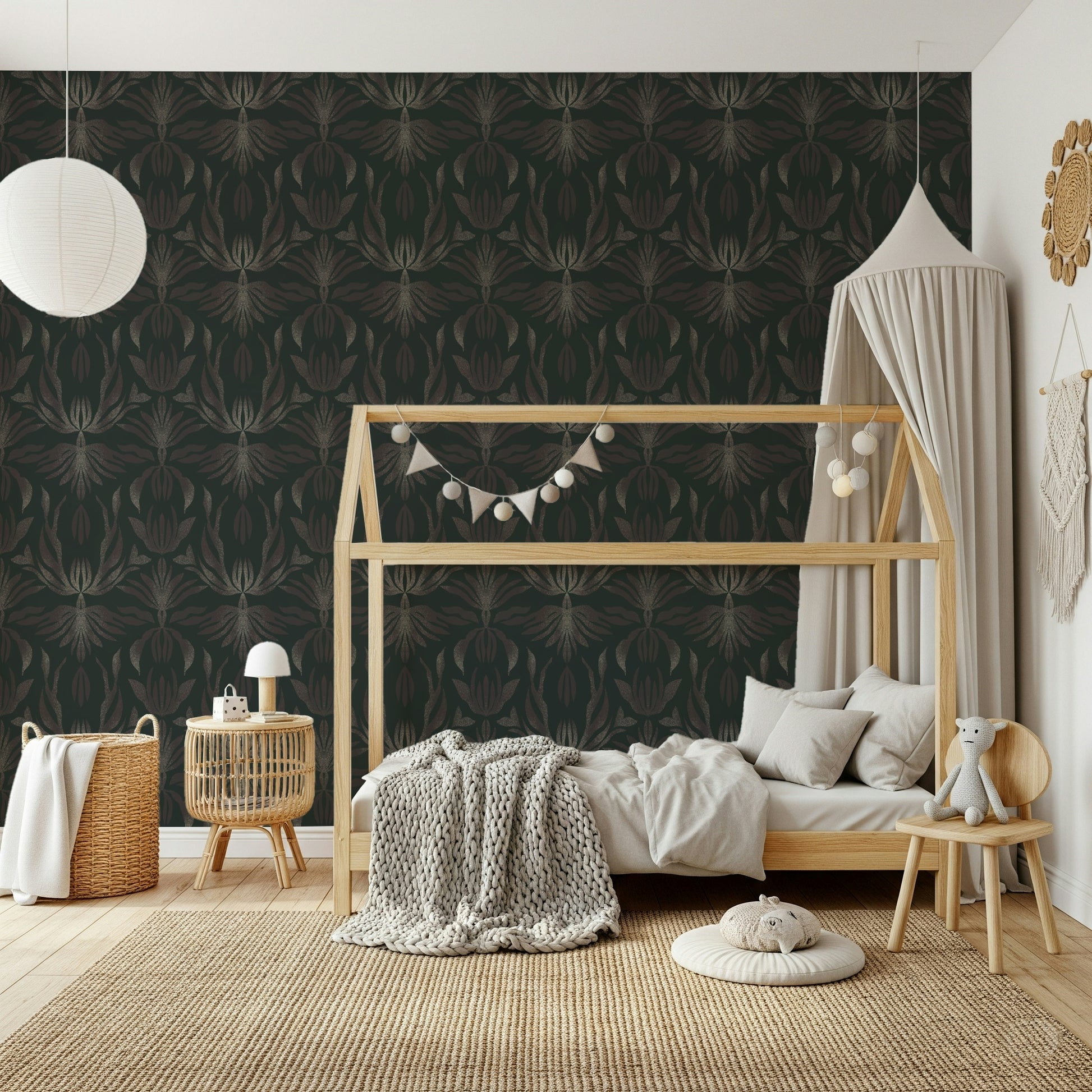Bronze Floral Fantasy wallpaper with elegant metallic floral patterns for stylish walls.