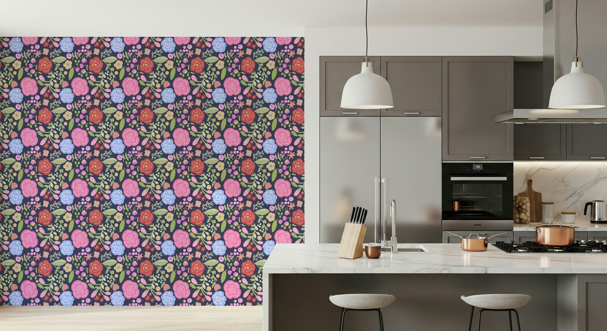 Artistic spring floral wallpaper with charming blooming petals and fresh tones.