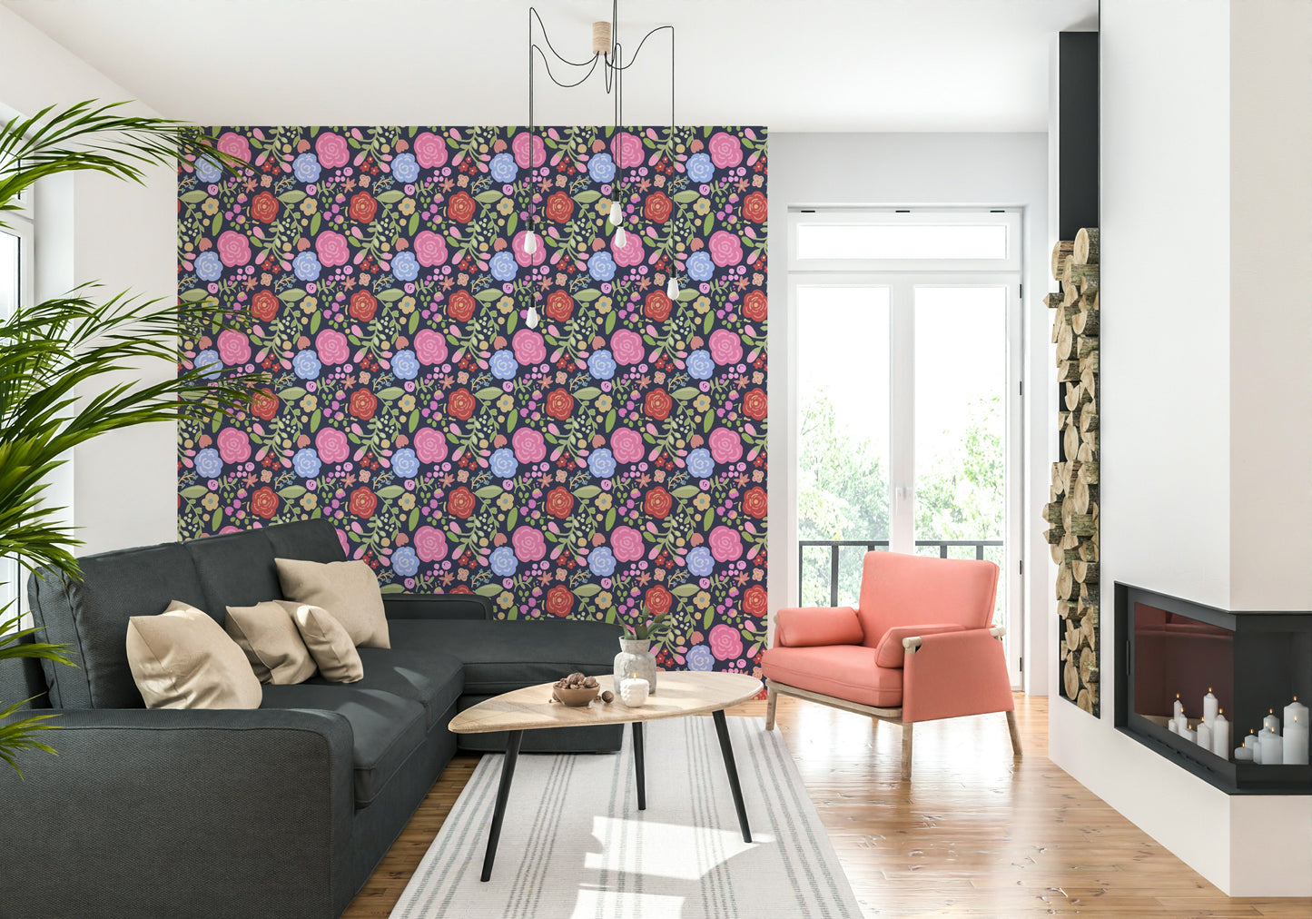Charming Bloomscape floral mural showcasing vibrant spring blossoms.