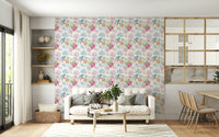 Elegant impasto floral wallpaper in soft pastel tones for a serene interior.