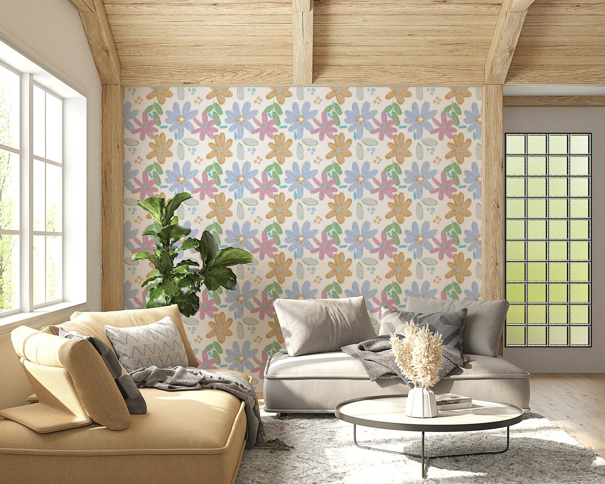 Textured impasto floral wallpaper adding a cozy, artistic touch to interiors.