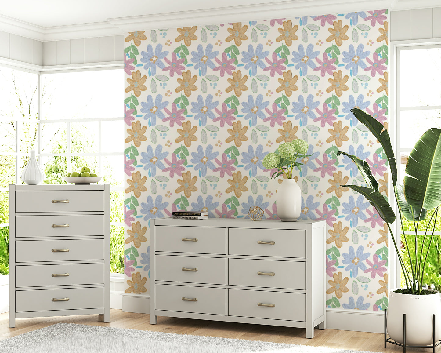 Cute oil painting style wallpaper with colorful impasto flower patterns.