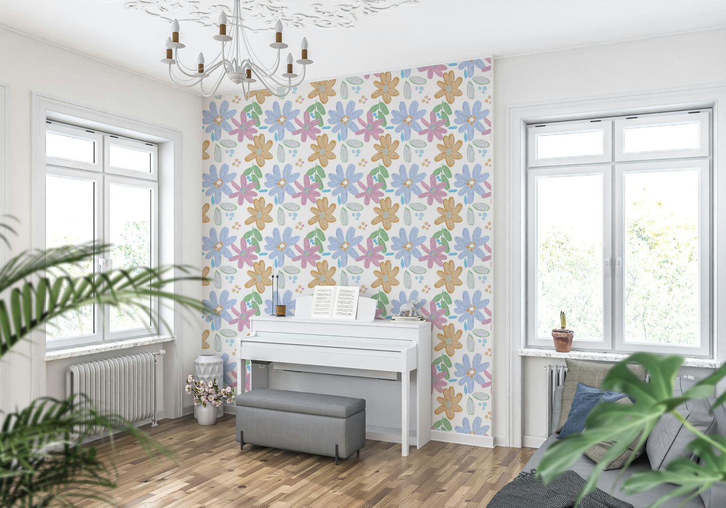 Cute impasto oil painted flowers pattern  Wallpaper⁠
