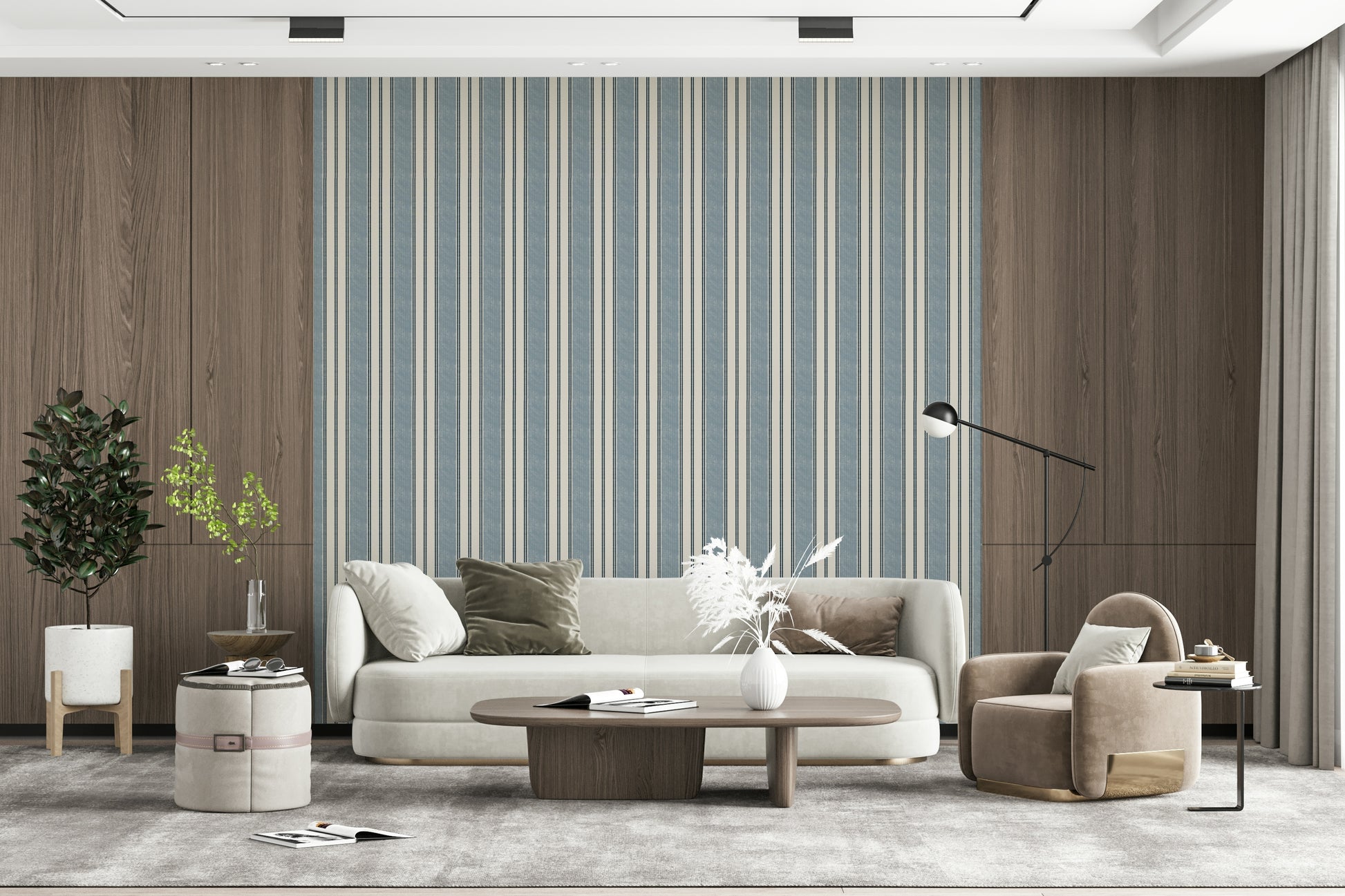 Nautical stripe wallpaper adding a fresh, beachy feel to any room.