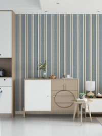 Coastal-inspired wallpaper featuring subtle nautical stripes for a calming atmosphere.