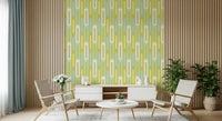 Maze of Greens Wallpaper with intricate green geometric patterns for stylish wall decor.