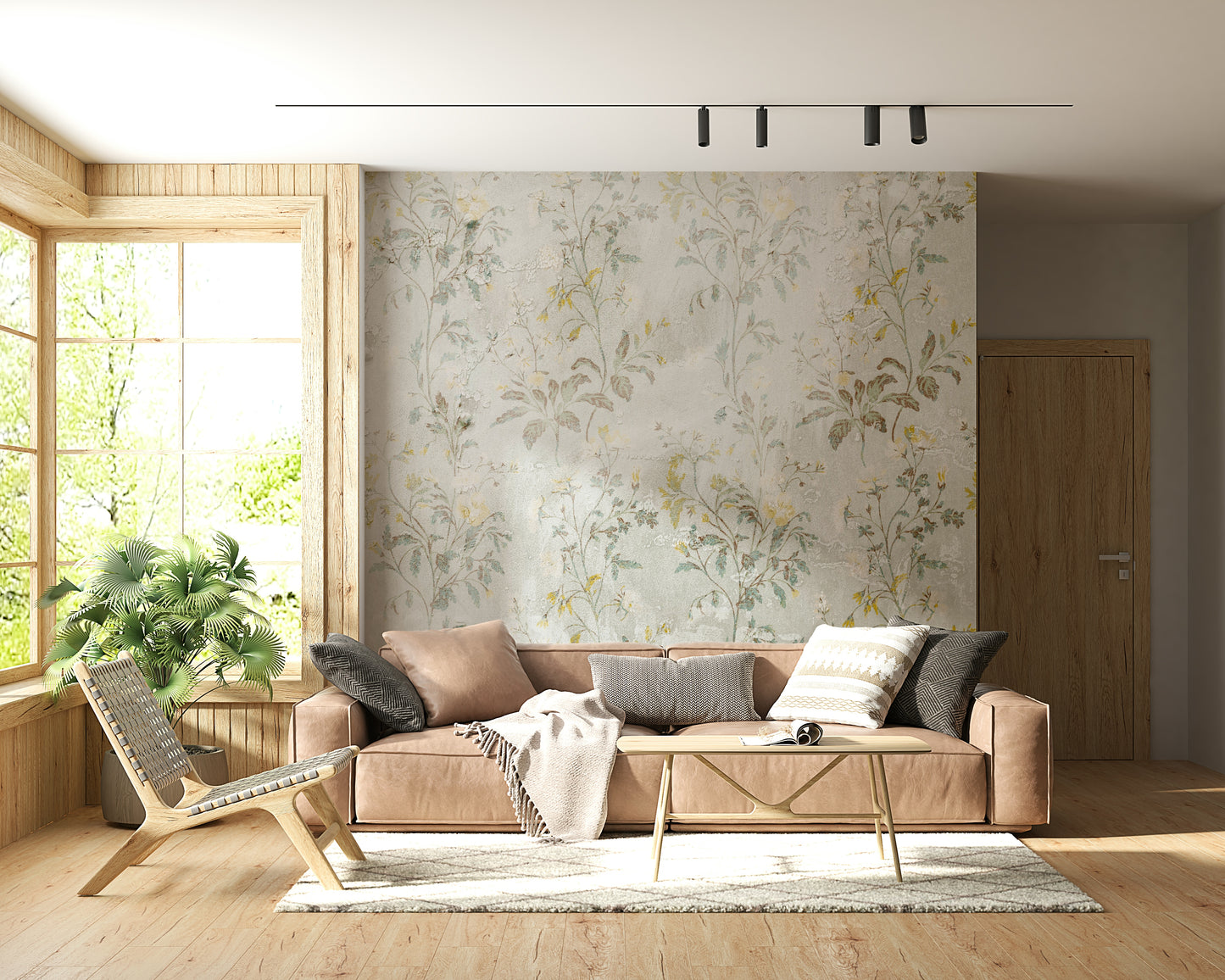 Botanical Whispers Wallpaper – Sophisticated leafy mural with soft natural tones for a relaxing and elegant atmosphere.
