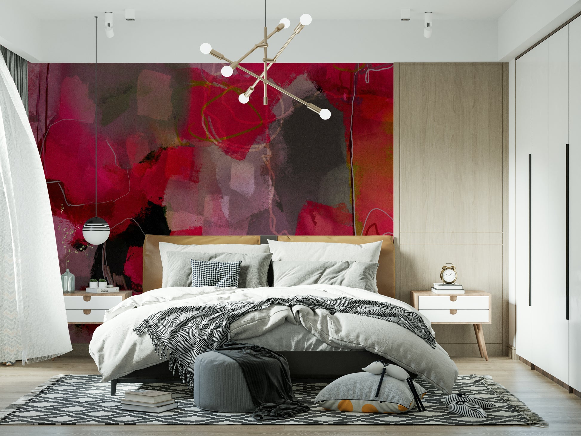 Soft Pink Abstract Mural – Fluid shapes and gentle pink gradients for a calming yet stylish wall feature.