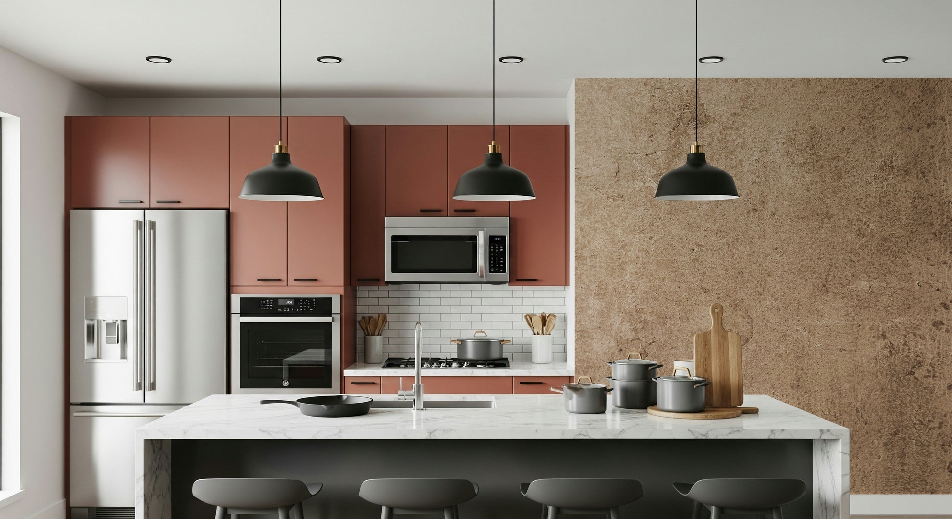 Distressed Peach Leather Wallpaper – Subtle worn leather effect in peach hues adding warmth and character to walls.