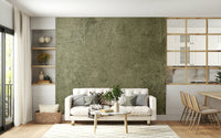 Aged Olive Leather Wall Mural – Distressed leather pattern in warm olive shades for modern rustic interior décor.