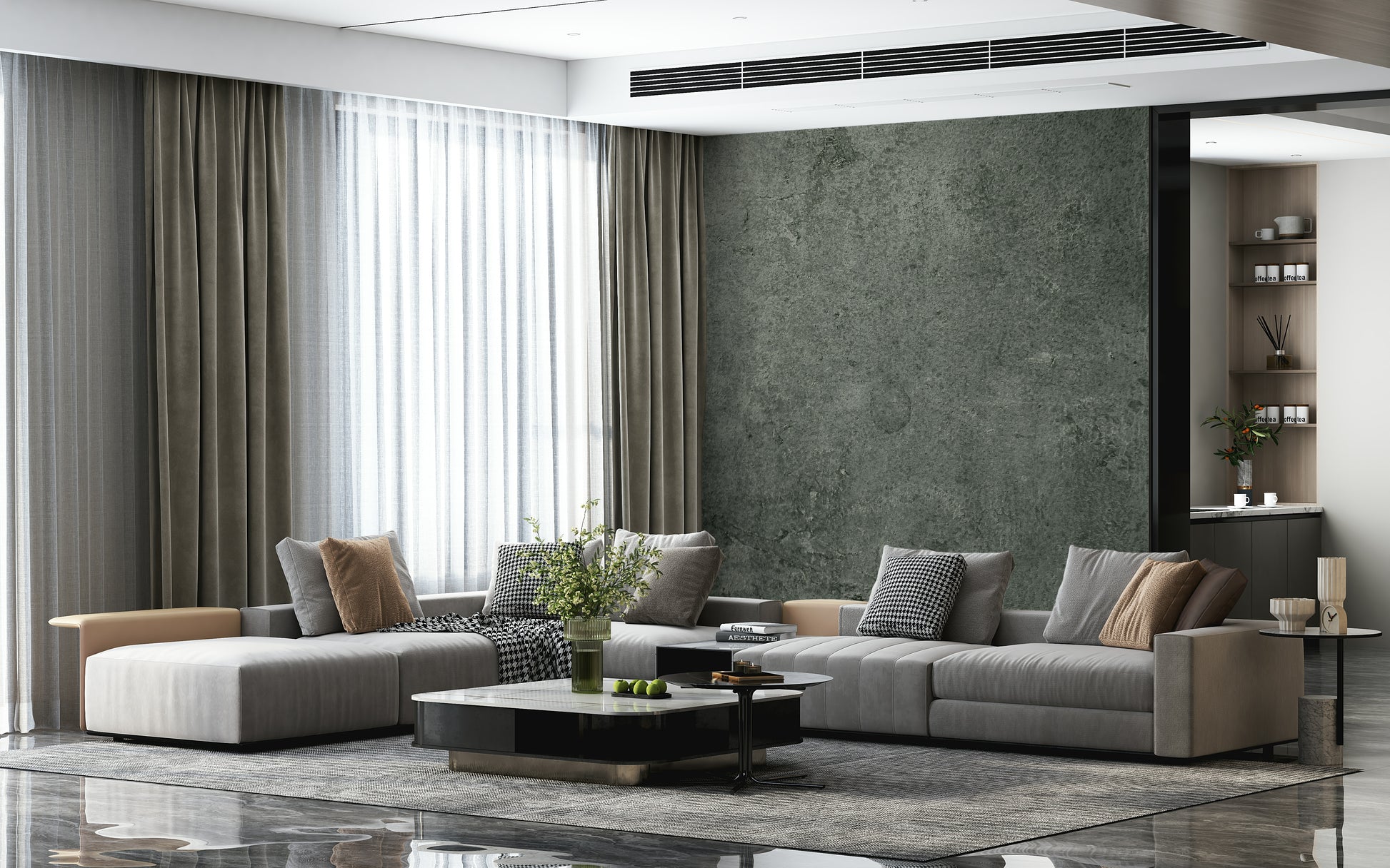 Rustic Petrol Leather Wall Mural – Realistic aged leather finish in teal shades for a luxurious yet cozy atmosphere.