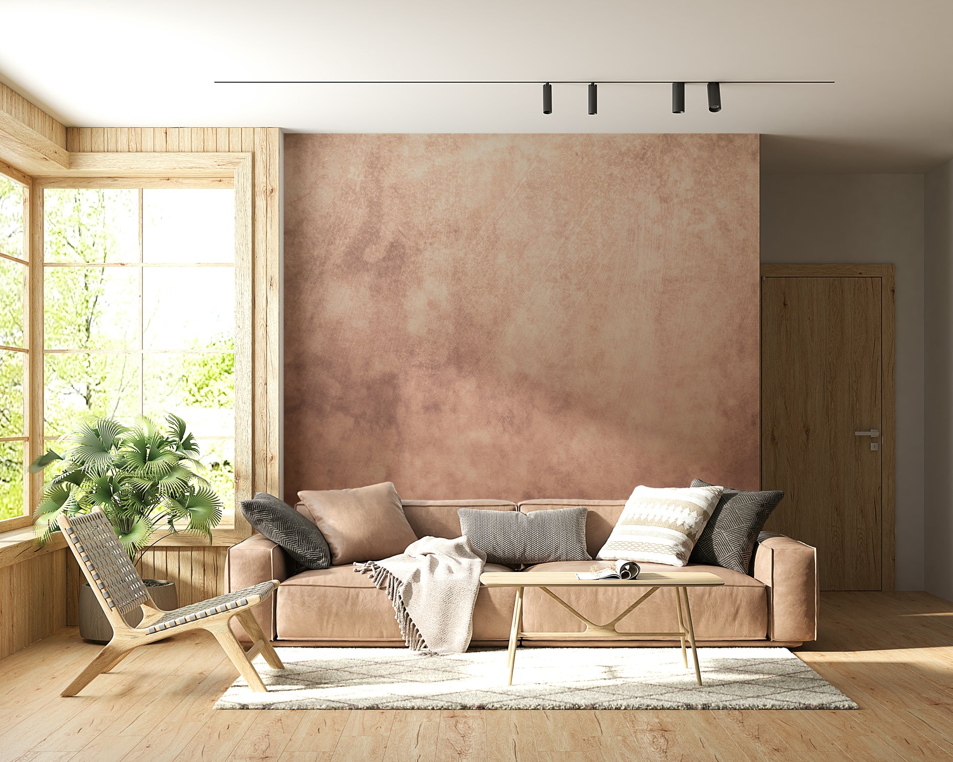Earthy Textured Watercolor Peach Wall Mural featuring soft peach tones in gentle watercolor textures.