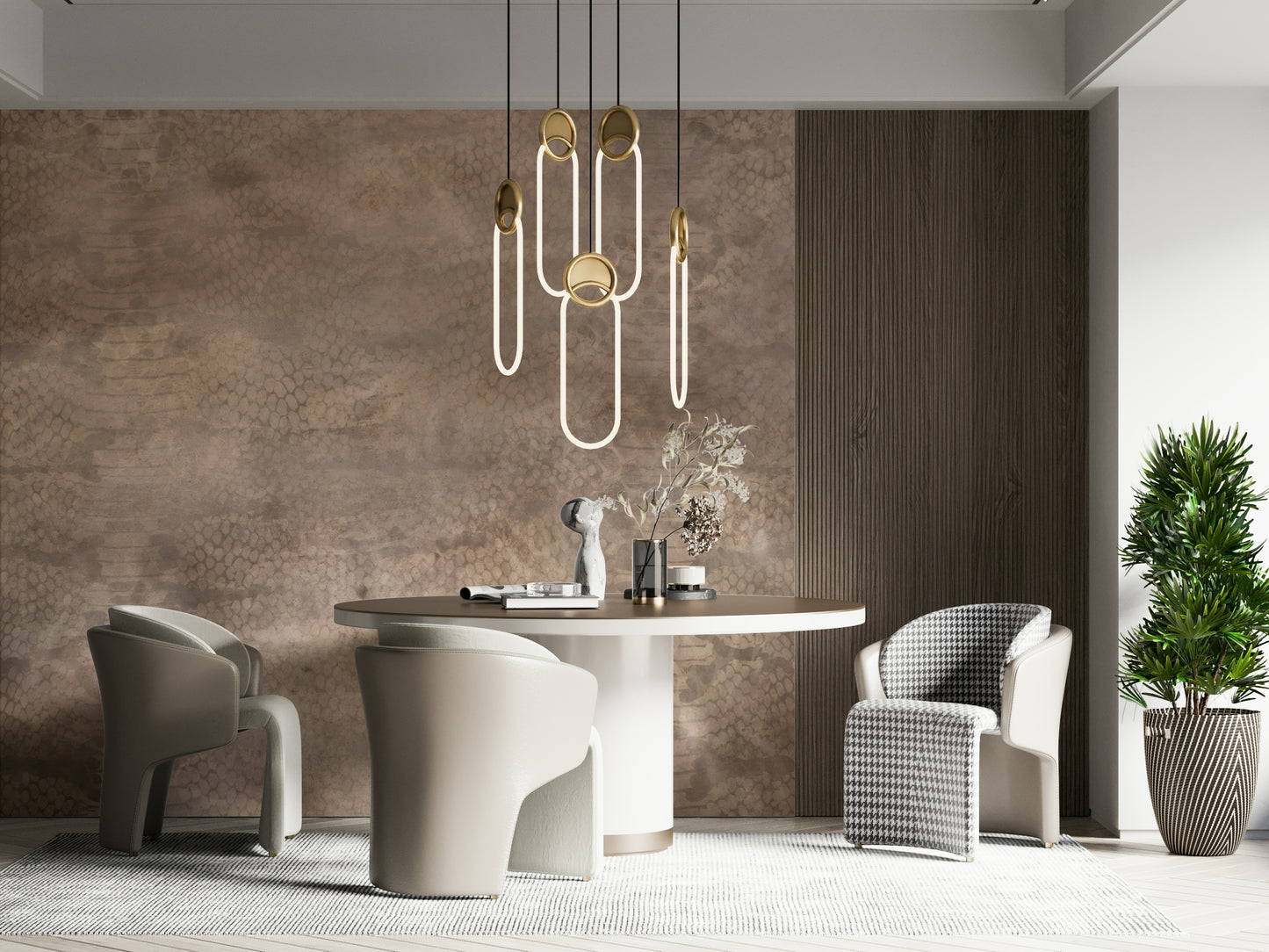 Snakeskin-inspired wallpaper showcasing intricate scales in soft metallic rose gold.