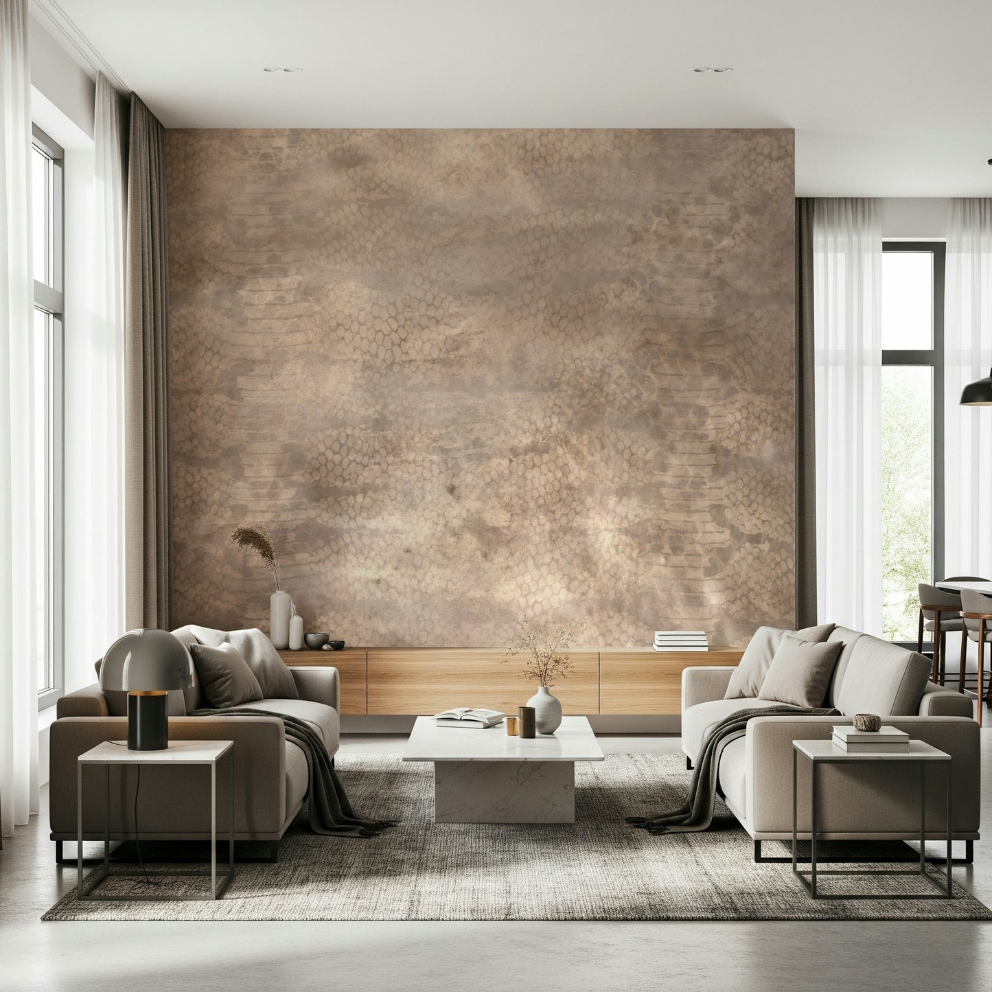 Wall mural with rose gold snake scale textures creating a bold, stylish effect.